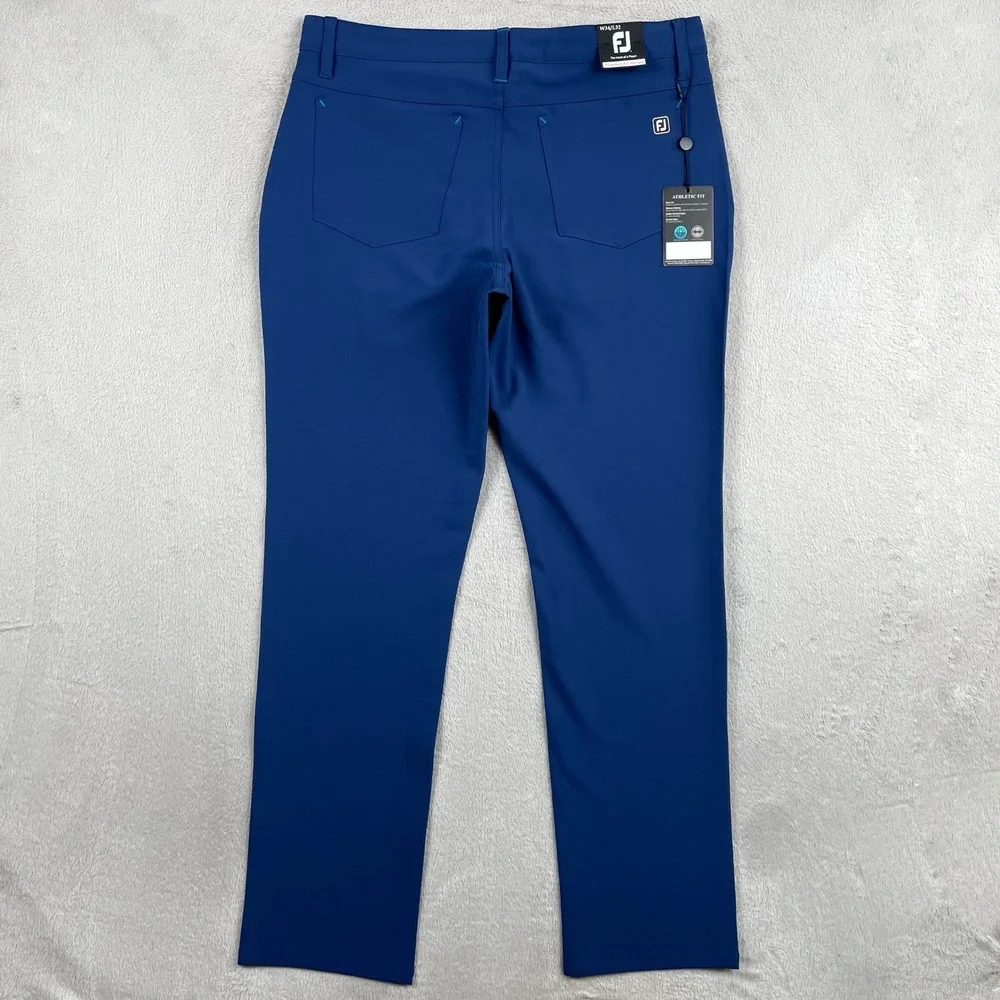 New FootJoy Athletic Fit Pants Mens 34x32 Blue Slim Fit Wicking Stretch Golf